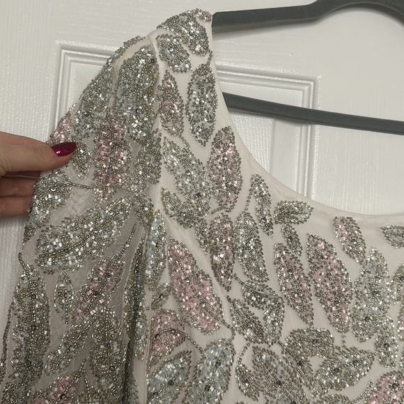 MAC DUGGAL Foliage embellished midi ivory sheath dress 14 NWT - Picture 7 of 16